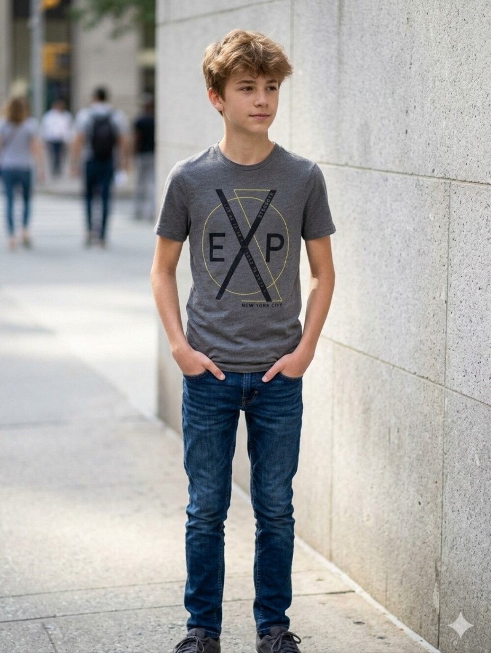 Express Juvenile/joven Charcoal Graphic Crew Tee with Yellow  Size XS/TP